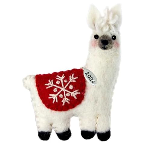 Llama Christmas Ornaments 2024, Felt Christmas Ornaments, Lama Gifts for Women, Fair Trade, Hand Made in Nepal - Comes in a Gift Bag Cover