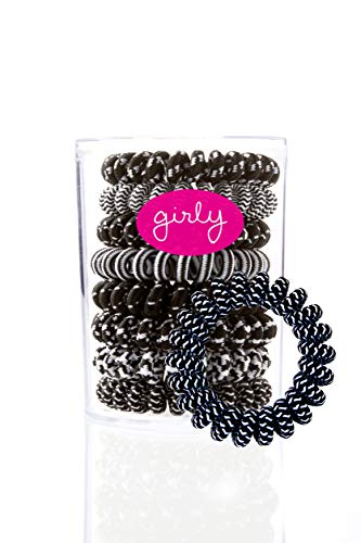 Girly Spiral Hair Ties, Coil Hair Ties, Phone Cord Hair Ties, Hair Coils - 8pcs, Sneaker Style - Black & White