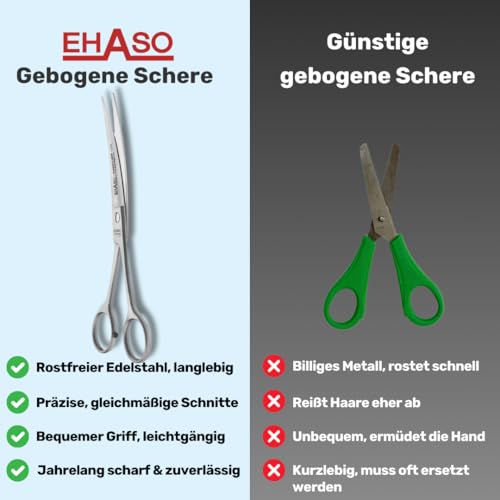 EHASO Gebogene, hochwertige Hundeschere aus Solingen. rostfrei, 19cm matt