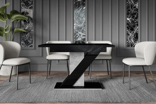 ALTDECOR Esstisch ausziehbar, ideal als Küchentisch, Esszimmertisch - oder Wohnzimmertisch, solide Konstruktion aus Möbelplatte, 120-160x80x75 cm - Hochglanz Schwarz/Betonoptik - Eva