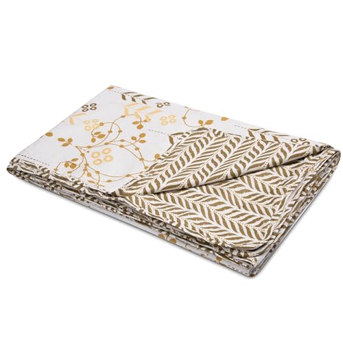 Image of HUESLAND 100% Cotton Reversible Dohar Toddler Size | Soft Cambric Weave, All Weather Light Comforter AC Quilt | Infants-New Born Blanket | 41 x 55 inches, Petal - White, Moss Green & Mustard