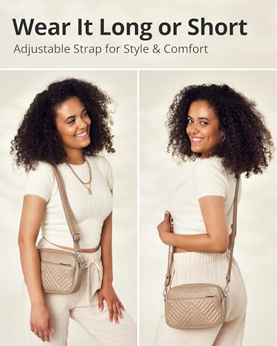 Image of Vantamo Crossbody Bags For Women 29.5 inch-55 inch Adjustable Strap, Extra Safe Purses for Women with RFID & Anti-Pickpocket Clip, PU Leather Shoulder Bag with Gift Box Included, Universal Stone Color