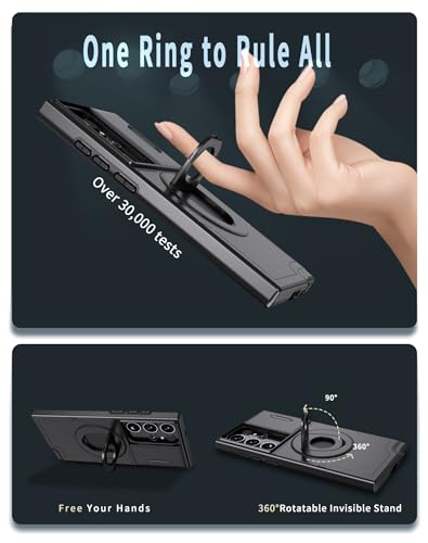 ANNGELAS for Samsung Galaxy S23 Ultra Mag-Safe Kickstand Case with Slide Camera Cover,Slim Shockproof Military Heavy Duty Anti-Drop Full Body Protection,360 Rotating Stand Magnetic Phone Case(Black) - Thumbnail 7