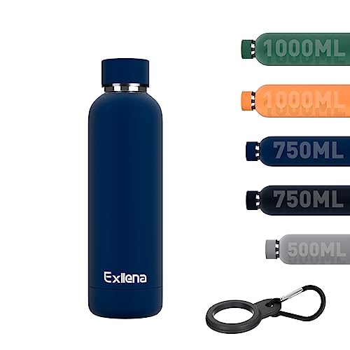 Exllena Insulated Water Bottles 500ml with Clip, Double Wall Vacuum Drinks Bottle Keeps Drinks Cold 24 Hrs/Hot 12 Hrs