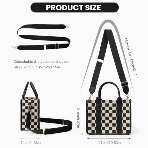 Image of Checkered Tote Bag for Women - Plaid Handbag Checkerboard Crossbody Shoulder Bag Trendy Checkered Tote Purse