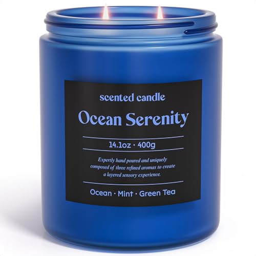 Image of CHILLFLAME Scented Candles, 14.1 oz Scented Candles for Home, 2 Wicks Blended Scents Aromatherapy Candles for Women and Men, Birthday Gifts for Women (Ocean+Mint+Green Tea)
