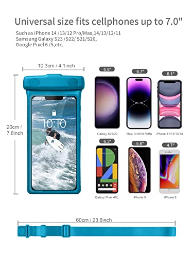 Lovely Waterproof Phone Pouch With Lanyard Cell Phone Ip8X Diving Outdoor Beach Floating Underwater Up To 7.0" Universal Phone Case Dry Bag 3D Seamless Hd Tpu Dustproof Touch For Iphone Meow Blue #TOP2