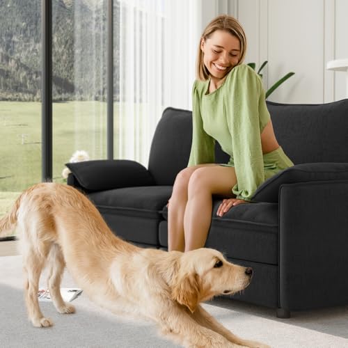 Image of Vesgantti 74 inch Loveseat Sofa for Living Room, Comfy Cloud Couch Deep Seat Chenille Modern 2 Seater Small Sofa with Armrest Pillow, Easy Assembly for Small Spaces, Black