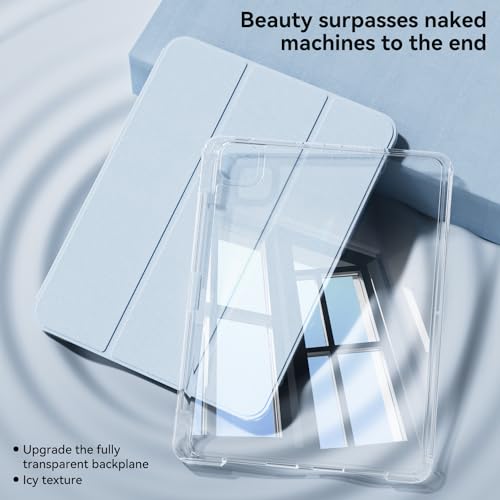 Image of JKSML Case for iPad Air 13 Inch M3 /M2 (2025 /2024) /iPad Pro 12.9 inch 6th /5th /4th Gen (2022 /2021 /2020) with Pencil Holder,2 in 1 Removable Clear Back,2nd Gen Pencil Charging,Auto Sleep /Wake,Light Blue