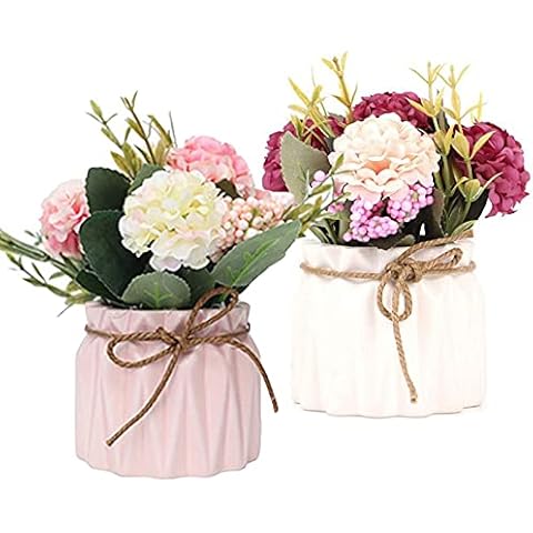 Lostwry Flores Artificiales Decorativas Hortensias con Jarron de Ceramica Cover
