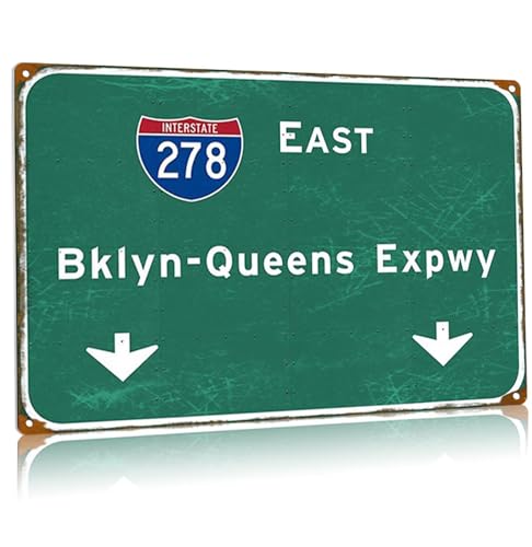 Brooklyn- Queens Expwy Metal Tin Signs New York East Interstate 278 Street Metal Poster Nyc Airport Highway Direction Signage Garage Home Bar, Wall Art Decor 8x12 Inches