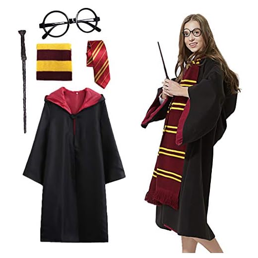 4 Piezas Disfraz de Mago Cosplay para niños Adultos, con Capa, Corbata, Montura de Gafas para la Fiesta de Mago Disfraz Carnaval Halloween (62-66in)