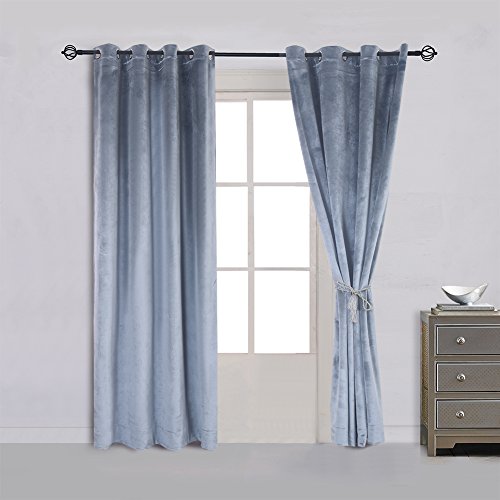 Cherry Home Super Soft Luxury Room Darkening Velvet Stone Blue,Robins Blue Blackout Drapes Room Darkening Curtains Panel Grommet Drapery 52 by 63 inch Dusty Blue,2 Panels