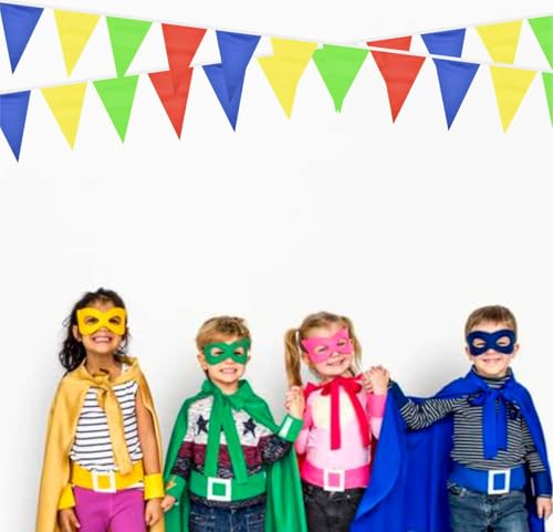 Image of Red Blue Yellow Green Pennant Banner Triangle Flag Bunting Garland Decorations for Grand Opening Wedding Kids Birthday Baby Shower Outdoor Garden 60Feet 64 pcs