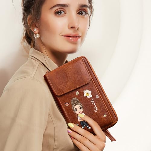 CALLIE Phone Purses with Crossbody Strap Personalized, Custom Cartoon Character Birth Flower on Leather Phone Crossbody Bag - Unique Design with Name - Gifts for Her4