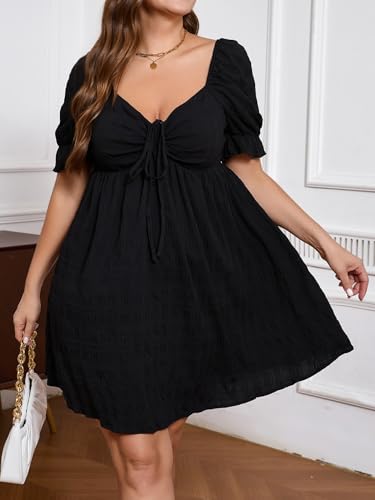 Image of SOLY HUX Women's Plus Size A Line Midi Dress | Summer, Sweetheart Neckline, Puff Short Sleeve, Sundress