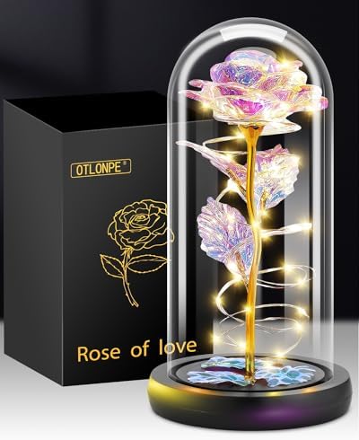 Otlonpe Rose Flower Gifts for Women,Birthday Gifts for Women,7.9'' Handmade Light Up Glass Rose Gifts for Mom Wife Girlfriend Daughter Sister Best Friend,Womens Gifts for Christmas Anniversary Wedding