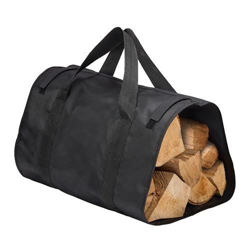 Garronda Cesta para Leña de Poliéster Impermeable, Bolsa de Transporte para Troncos, Cesta Pesada para Leña de Jardín con Asas, Bolsa para Madera para Chimenea Tamaño XXL GD-0103, Negro