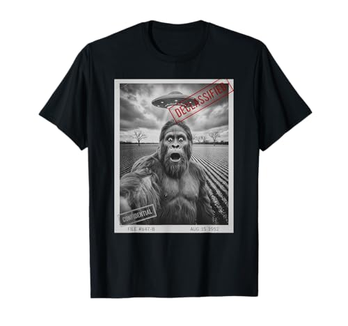 Bigfoot Selfie UFO Alien Lustiges überraschtes Meme Männer T-Shirt