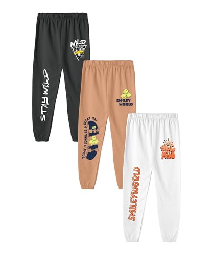 Image of SHODOX Boys Cotton Blend Regular Fit Printed Multicolor Track Pants | Comfortable Casual Joggers for Boys - Pack of 3