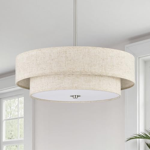 VONLUCE Modern Chandeliers, 18" Drum Chandeliers with 2-Layer Fabric Shade,