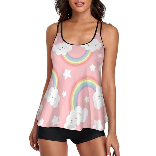 Maillot de bain tankini femme short de garcon robe plage bikini nuages arc-en-ciel