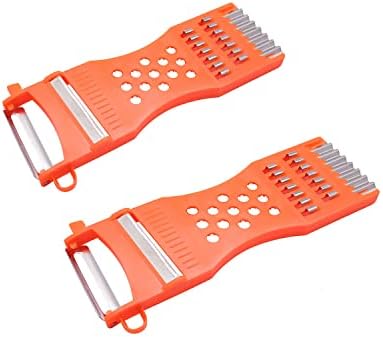 2Pcs Handheld Plastic Multifunction Kitchen Peeler Grater Slicer Tool,for Vegetable, Fruit,Cucumber,Potato,Chef Gadgets Tools(Orange Red)