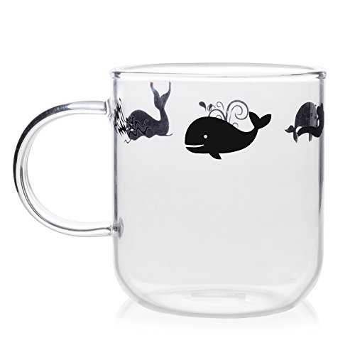 Elitea Glass Mug With Handle Clear Cute Coffee Mugs Tea Cup With Whale Print 12.2Oz #TOP1