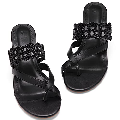 Coutgo Womens Low Kitten Heel Sandals Open Toe Ankle Strap Thong Slides Backless Slip on Dress Shoes2
