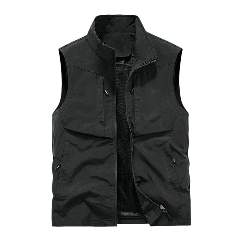 Gilet pêcheur homme grande taille avec col montant veste extérieure sport multi-poches automne