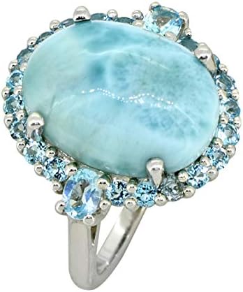 YoTreasure 12.03 Cts. Larimar Swiss Blue Topaz 925 Sterling Silver Cluster Ring