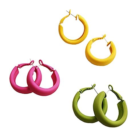 3 Pairs Acrylic Resin Wide Hoops Earrings Set for Women Girls 925 Sterling Silver Post Pin Colorful Dangle Drop Half Huggie Hoops Hypoallergenic Trendy Lightweight Summer Jewelry Gifts Cover