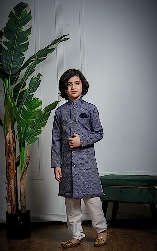 Image of Amzira Men's Soft Cotton Indo Western Kurta Pyjama Set with Mandarin Collared Neck Long Sleeves Button Closure and Solid Pant