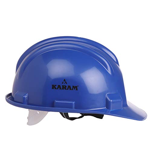 Image of Karam PN501 Safety Helmet for Men Industrial and Construction Use| Manual Adjustment Type with Adjustable Chin Strap| Triple Corrugation and is Certified Safety Helmet Lamination Blue | Pack of 3