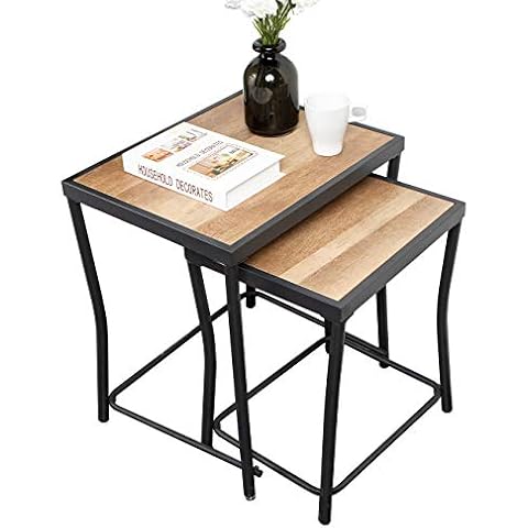 sogesfurniture Nest of 2 Tables, Retro Nesting Coffee Table Sofa Side End Table with Black Metal Frame for Kitchen, Living Room, Large Table 50x40x55 cm; Small Table 40x33x48cm, BHEU-GCBZ1002 Cover