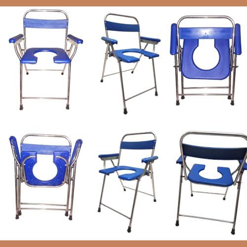 Image of Stainless Steel Toilet Chair, Foldable, Stainless Steel Commode, Bathroom Chair, for Elderly, Disabled and Pregnant Women, Lightweight, Portable, Anti-Skid, Support Upto 100Kg (Blue, Normal)