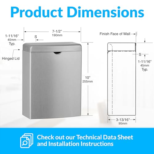 Bobrick B-270 Sanitary Napkin Disposal Wall Mounted Stainless Steel Flip Top Receptacle thumb #4