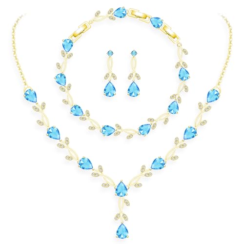 Image of GZWHD Wedding Jewelry Sets for Bride Bridesmaid Women Cubic Zirconia Necklace Earrings Bracelet Set Gift for Mother Friend Wife Daughter Sister Party Prom Jewelry