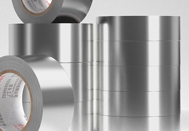 Image of ASEANAO Glass Fiber Cloth Aluminum Foil Tape, Fireproof Self-Adhesive Tape High Temperature Leak Proof Tin Foil Paper Duct Tape Seal Pipe Insulation Tear Resistance Metal Repair (5cm x 20m)