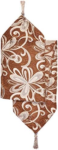 Chenille Chateau Vintage Floral Design 13" X 70" Table Runner, Color Brown