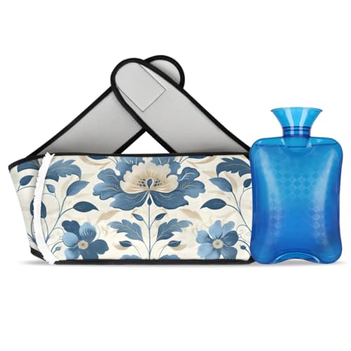 Hot Water Bag with Waist Cover Painting Watercolor Florals Warm Hot Water Bottle Belt Plush Double Hand Insert Wearable Water Bag Detachable Hot Bottle Pouch for Neck Shoulder Pain Relief