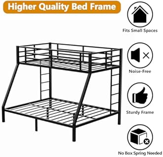 Twin XL Over Queen Bunk Bed,Heavy Duty Metal Bunk Bed Frame for Adults,2 Side Ladder,Guardrail,Space-Saving,Noise Reduced,No Box Spring Needed,Black (Twin XL Over Queen)