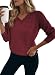 Dokotoo Fall Sweaters for Women 2025 Casual Long Sleeve V Neck Light WeightChocolate Brown Fall Clothes Hollow Cable Knit Pullover Jumper Solid Womens Tops Loose Fit,Vine Large