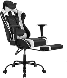 Gaming Chair with Footrest, Ergonomic Office Chair, Adjustable Swivel Leather Desk Chair, Reclining High Back Computer Chair with Lumbar Support and Headrest, Racing Style Video Gamer Chair