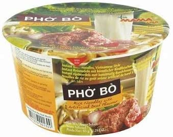 Pho Bo MAMA soupe de vermicelles de riz saveur boeuf en bol de 65g lot de 18