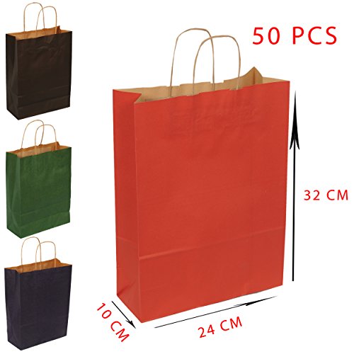 Sac en papier - sac kraft - sac party - sac cadeaux - 50 piéces - Papier kraft marron -%100 Recyclable - Rouge