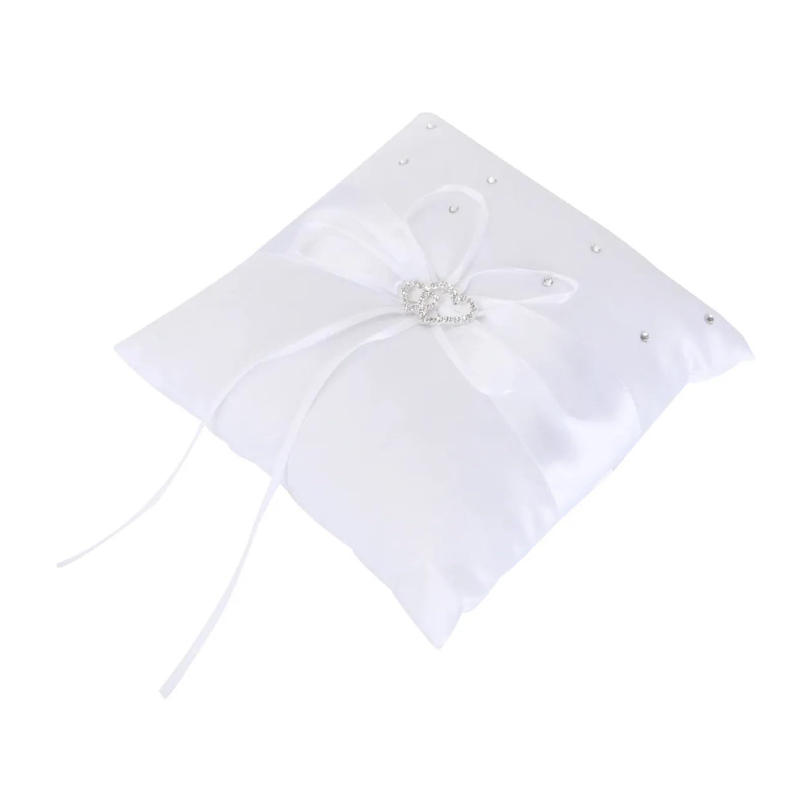 HEUchuan wedding ring cushion Wedding Ring Pillow Double Heart Bridal Pocket Satin Ribbon Rhinestone 20x20cm White Bearer Cushion Ceremony Decoration
