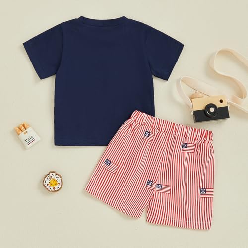 Image of Kayotuas Fourth Of July Toddler Boy Outfit Baby American Flag Clothes Patriotic Shirt Striped Gingham Shorts 2Pcs Summer Sets