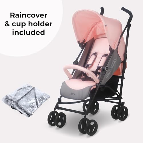 My Babiie MB02 Plus Stroller - from Birth to 4 Years (22kg), Lightweight & Compact Umbrella Fold, Travel Buggy for Toddlers, Pushchair Includes Cup Holder and Rain Cover - Pink & Grey - Image 2