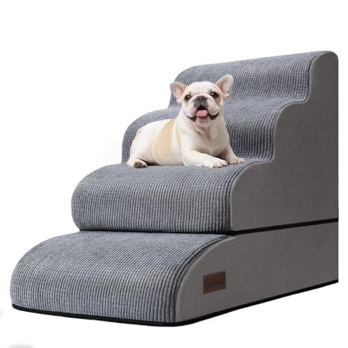Image of 4-Step Dog Stairs and Ramp for Beds or Couch, Pet Steps for Dogs and Cats | Aodisman 21 inch H Dog Steps Non-Slip Sturdy,Ideal for Senior Dogs, Short-Legged Breeds & Puppies to Reach Beds and Chairs